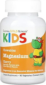 California Gold Nutrition Chewable Magnesium for Children, Cherry, 90 Vegetarian Tablets