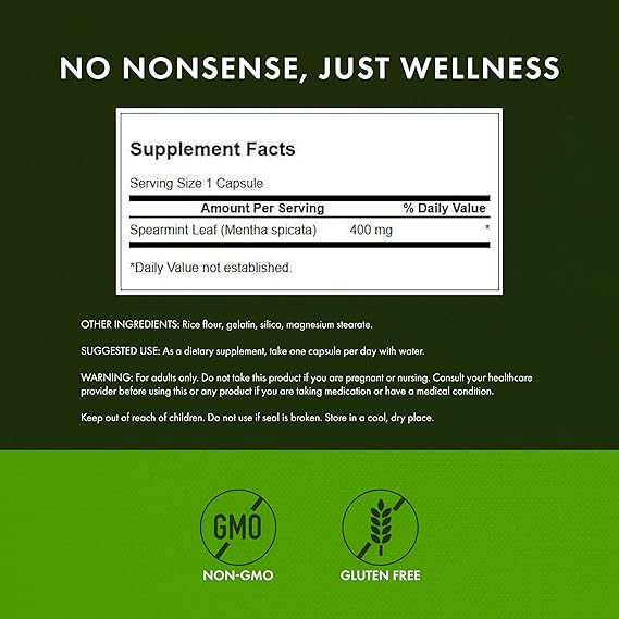 Swanson Spearmint Leaf (Mentha Spicata) - Full Spectrum Herbal Supplement Supporting Digestive Health & Mild Stomach Issues - Natural Formula Supporting Health & Wellness - (60 Capsules, 400mg Each)