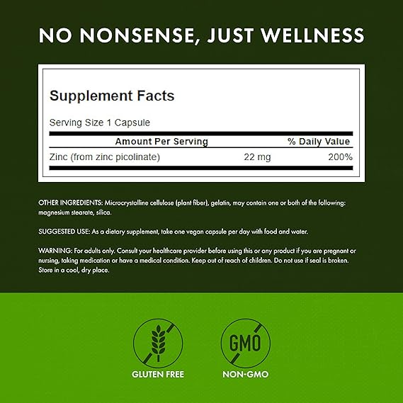 Swanson Zinc Picolinate (Immune Health) 20mg per capsule 60 Capsules