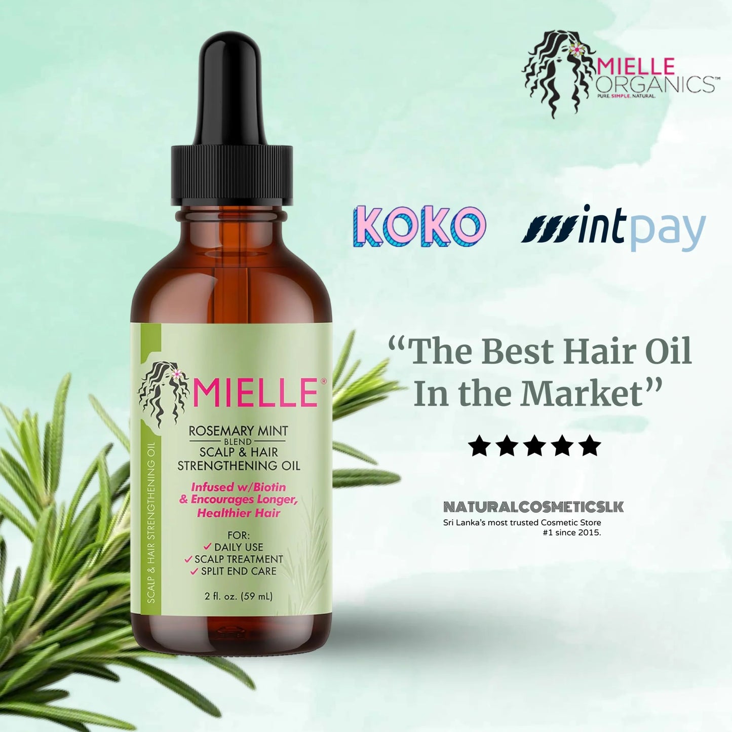 Mielle Organics Rosemary Mint Scalp & Hair Strengthening Oil for All Hair Types (2 Fl Oz)