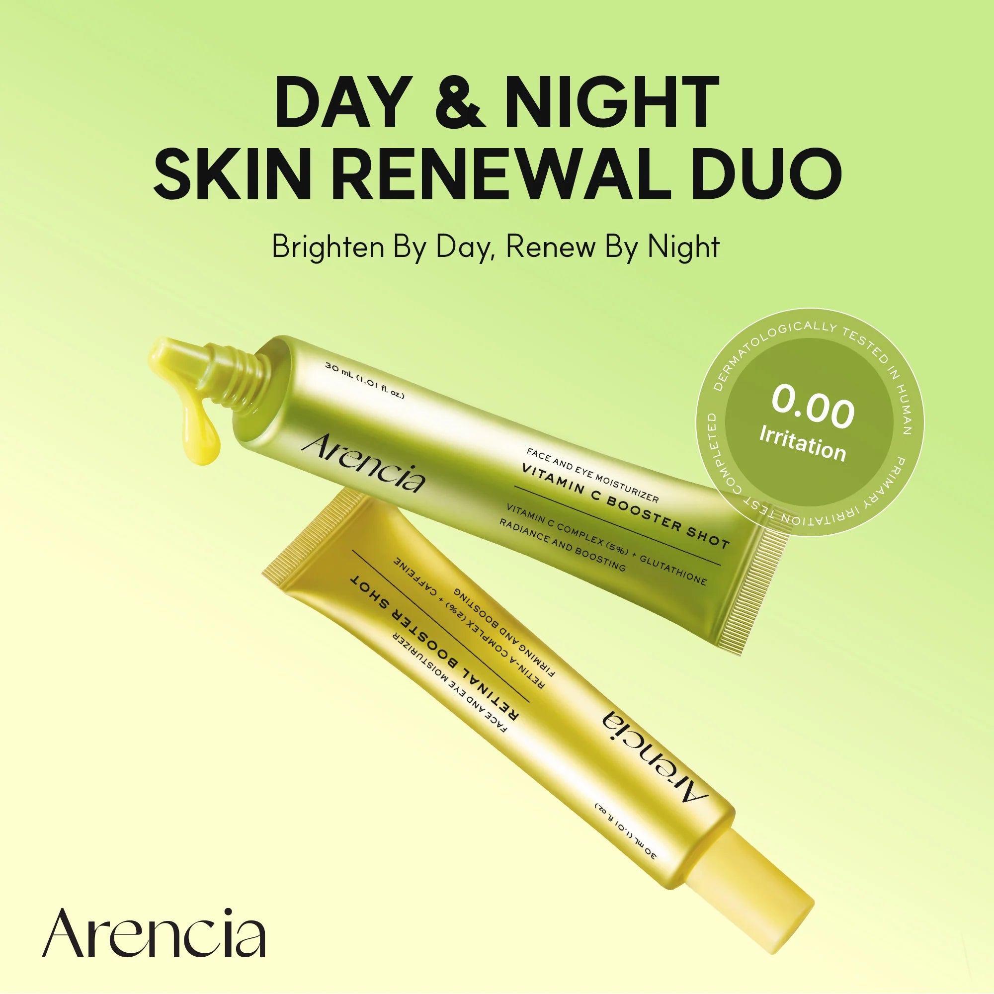 Arencia Booster Shot Skin Renewal Duo - Vitamin C & Retinal for Day And Night Brightening