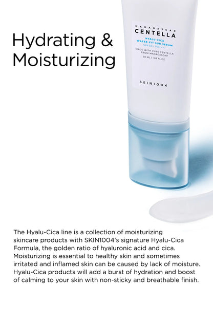 SKIN 1004 CENTELLA Hyalu CICA Water-fit Sun Serum 50 ML – Lightweight, Hydrating Serum with Protection, Soothing for Sensitive Skin, Moisturizing & Non-Greasy andGeoMetal™ Gauze Pad