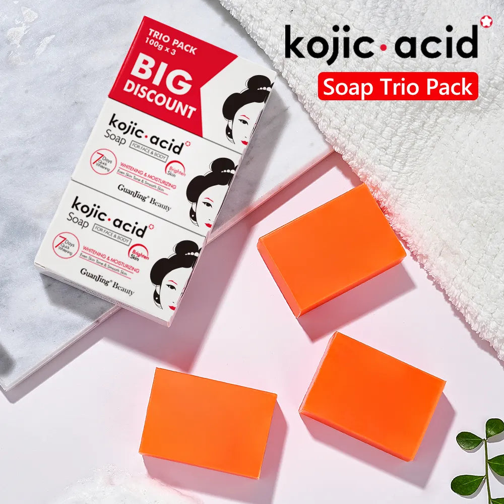 Kojic.acid Soap for Face & Body (7 Days Quick Whitening) Whitening & Moisturizing Trip Pack, 100g x 3