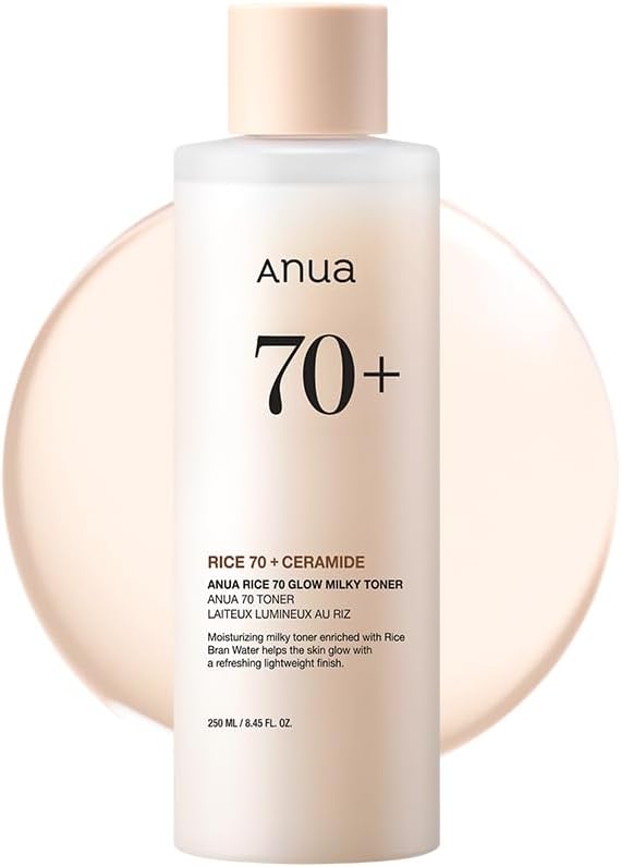 ANUA Rice 70 Glow Milky Toner, for Glass Skin, Rice Water, Niacinamide, Ceramides, Panthenol
