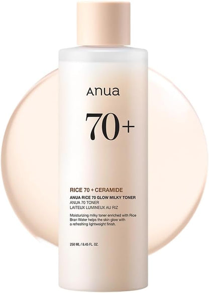 ANUA Rice 70 Glow Milky Toner, for Glass Skin, Rice Water, Niacinamide, Ceramides, Panthenol