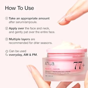 Anua Peach Niacinamide Cream, Face Moisturizer for Dry Skin with Vitamin B12, Collagen,  (50ml)