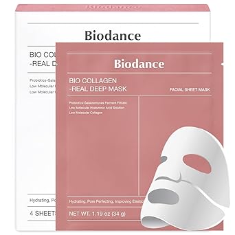 BIODANCE Bio-Collagen Real Deep Mask, Hydrating Overnight Hydrogel Mask, Pore Minimizing, Elasticity Improvement, 34g x4ea Audible Logo