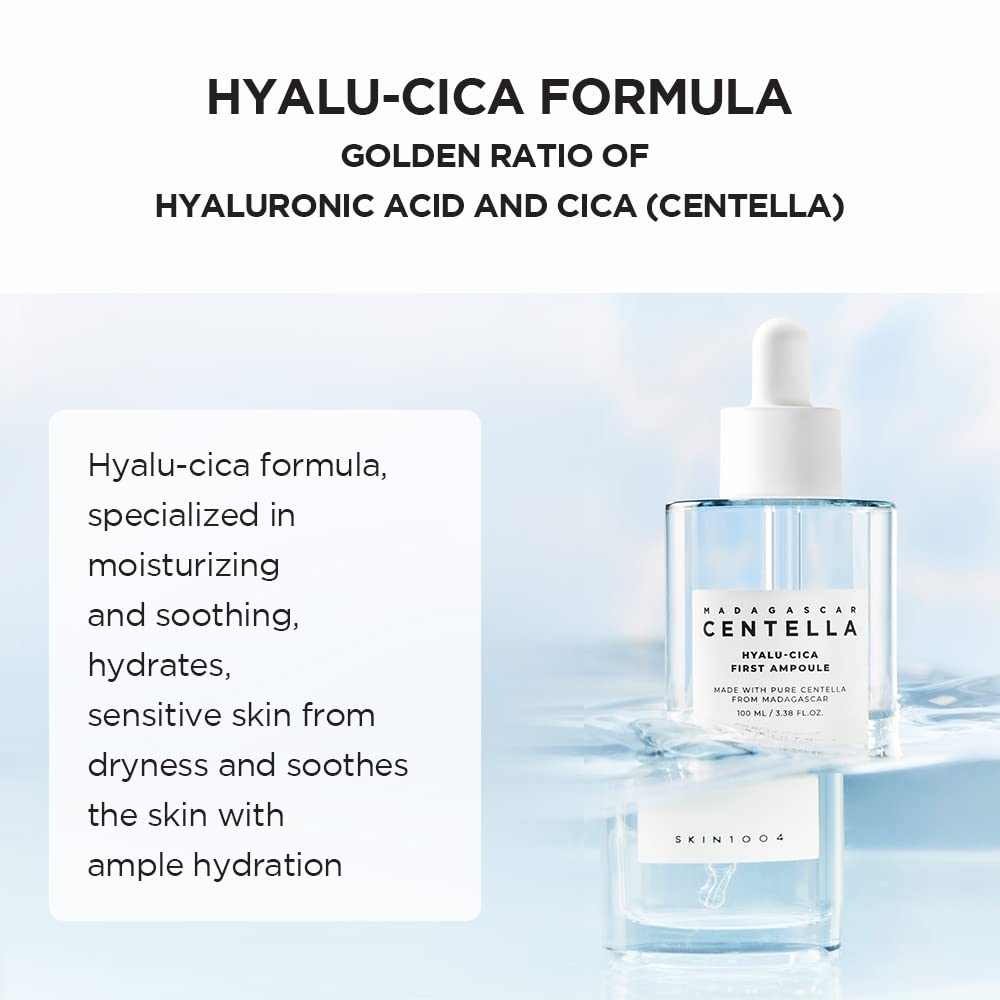 SKIN1004 Hyalu-CICA First Ampoule – 3.38 fl.oz (100ml) | Deep Soothing Hydration for Dry & Sensitive Skin