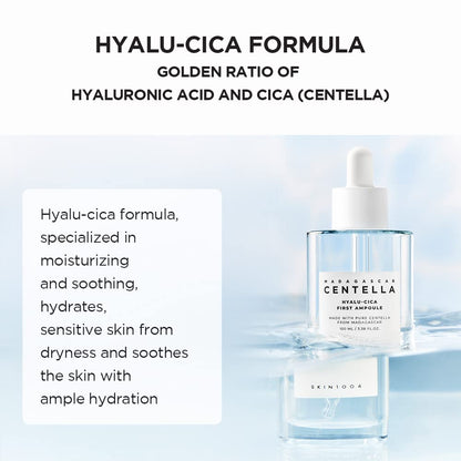 SKIN1004 Hyalu-CICA First Ampoule – 3.38 fl.oz (100ml) | Deep Soothing Hydration for Dry & Sensitive Skin