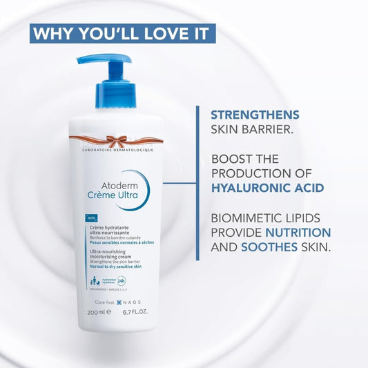 بيوديرما أتوديرم كريم ألترا، كريم مرطب فائق التغذية، 200 مل، ترطيب يدوم 24 ساعة، للبشرة العادية إلى الجافة والحساسة