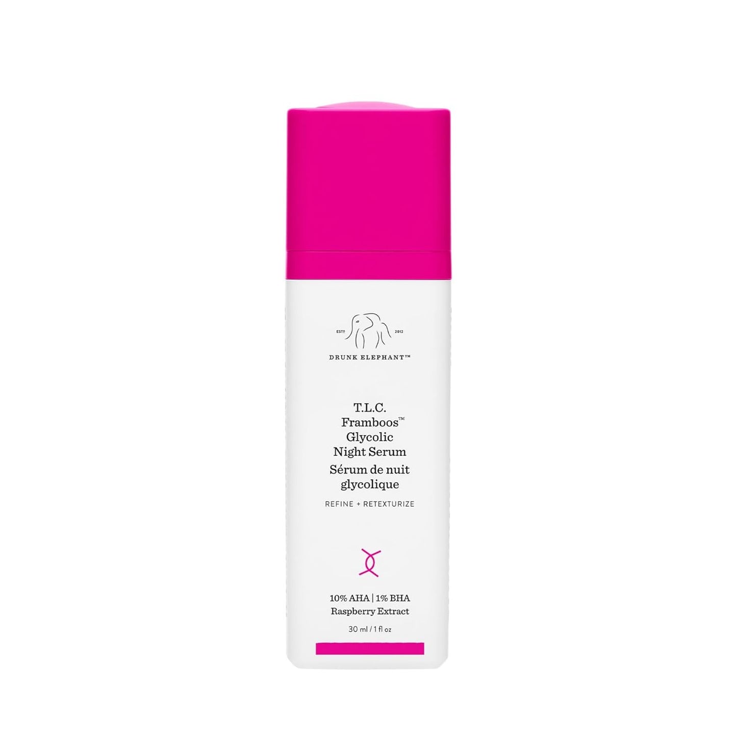 سيروم Drunk Elephant TLC Framboos Glycolic - سيروم مقشر AHA - عناية طبية نظيفة بالبشرة - خالٍ من القسوة - تم اختباره من قبل أطباء الجلدية - خالٍ من الزيوت العطرية والسيليكون والعطور 