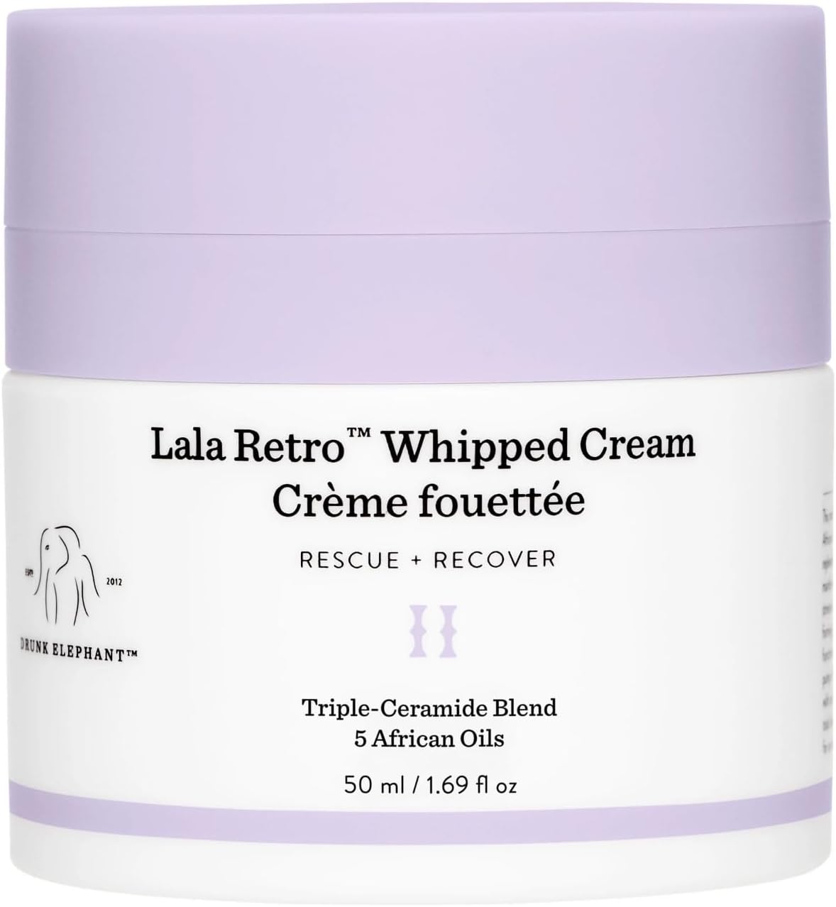 Drunk Elephant  Lala Retro  Whipped Cream  Rescue+Recover  6 African Oil Ceramides, pH5.2  50 ml