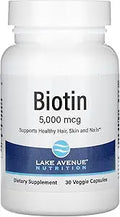 Lake Avenue Biotin, 5,000 mcg, 30 & 102 Veggie Capsules, Nutrition