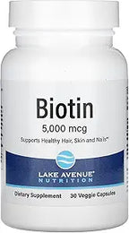 Lake Avenue Biotin, 5,000 mcg, 30 & 102 Veggie Capsules, Nutrition