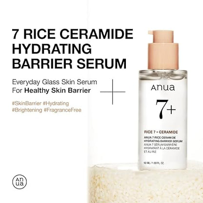 ANUA RICE CERAMIDE 7 HYDRATING BARRIER SERUM, Brightening, Hydrating Serum for Face