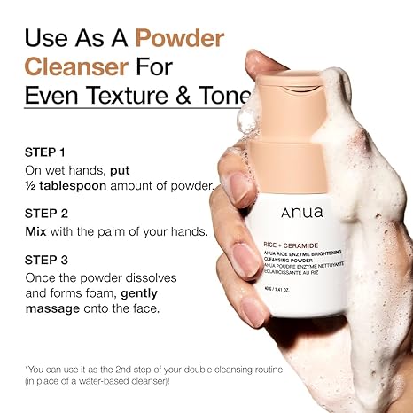 ANUA RICE ENZYME BRIGHTENING CLEANSING POWDER, Rice Mask, Ceramide, Gentle Face Wash for Brightening, Radiant Skin