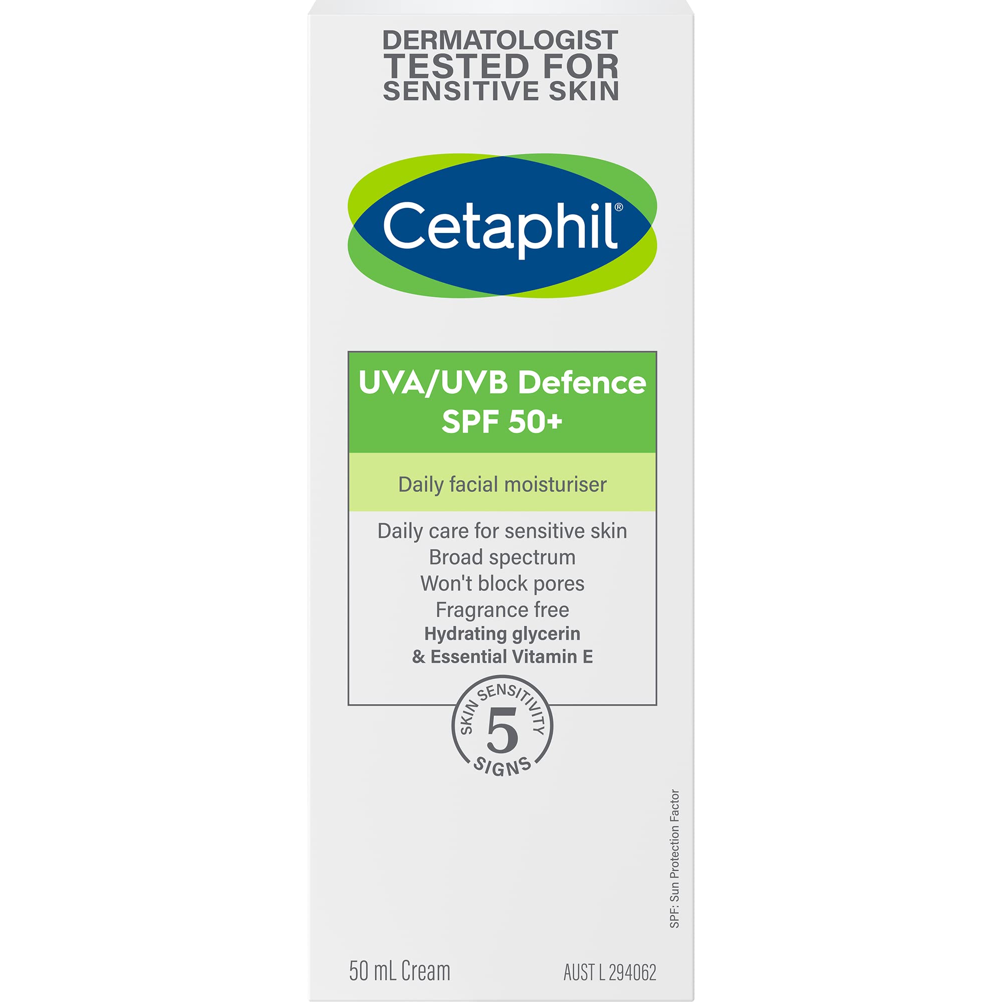 Cetaphil UVA/UVB Defense SPF 50+ for Face & Body - 50ml