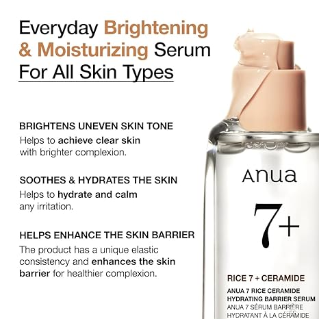 ANUA RICE CERAMIDE 7 HYDRATING BARRIER SERUM, Brightening, Hydrating Serum for Face