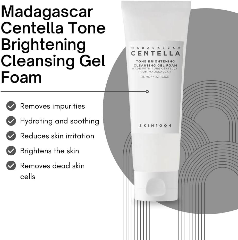 SKIN1004 Madagascar Centella Tone Brightening Cleansing Gel Foam – 4.05 fl.oz (120ml) | Gentle Daily Cleanser for Dull & Sensitive Skin