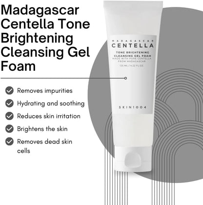 SKIN1004 Madagascar Centella Tone Brightening Cleansing Gel Foam – 4.05 fl.oz (120ml) | Gentle Daily Cleanser for Dull & Sensitive Skin
