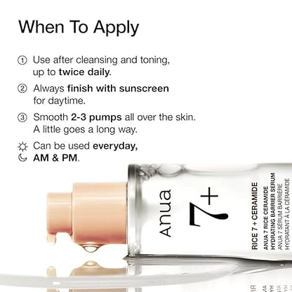 ANUA RICE CERAMIDE 7 HYDRATING BARRIER SERUM, Brightening, Hydrating Serum for Face