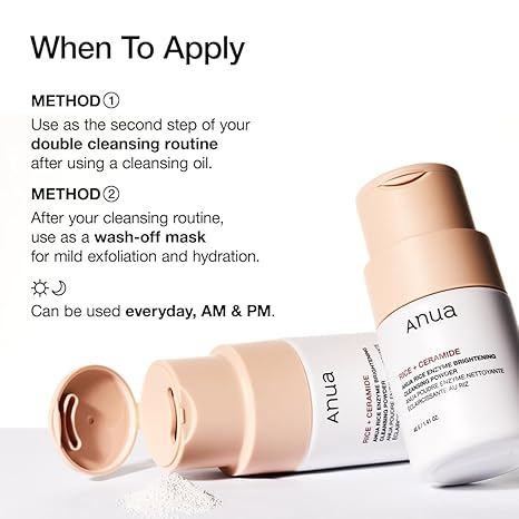 ANUA RICE ENZYME BRIGHTENING CLEANSING POWDER, Rice Mask, Ceramide, Gentle Face Wash for Brightening, Radiant Skin