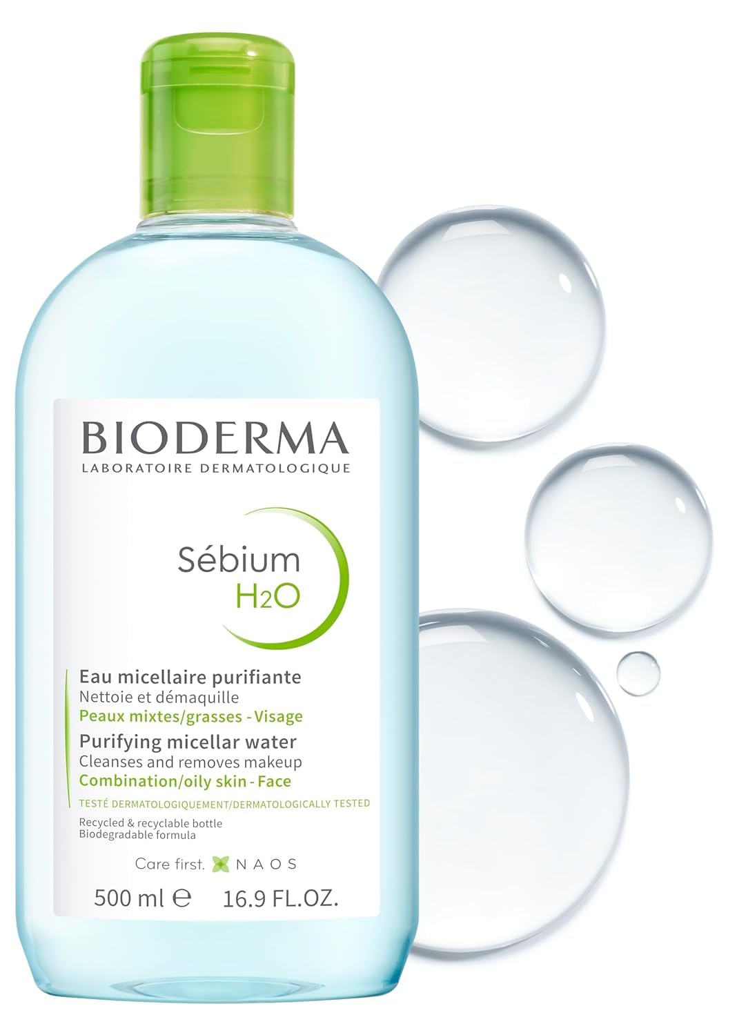 Bioderma - Sébium H2O - Micellar Water - Facial Cleanser and Makeup Remover - Face Cleanser for Combination to Oily Skin 500 ML