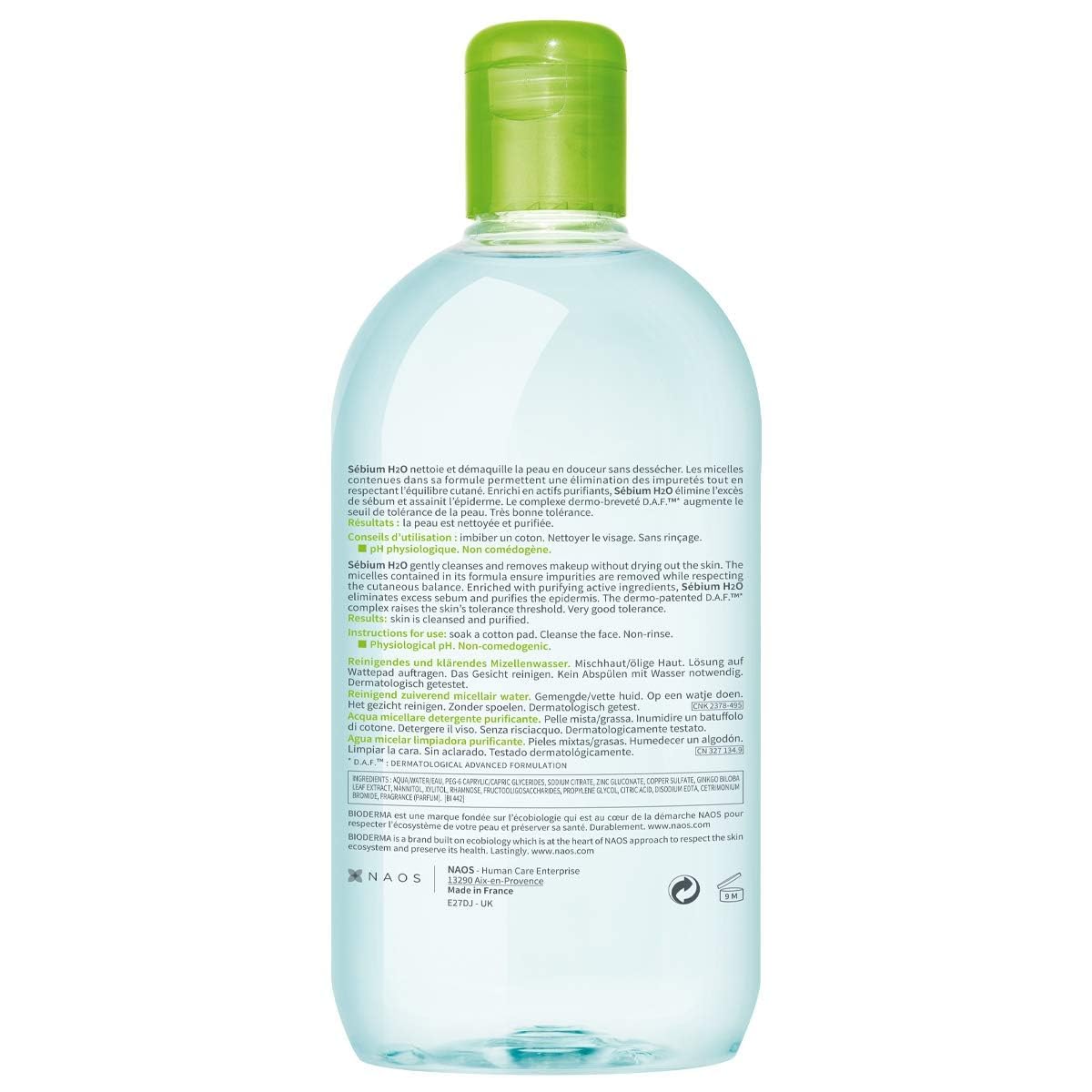 Bioderma - Sébium H2O - Micellar Water - Facial Cleanser and Makeup Remover - Face Cleanser for Combination to Oily Skin 500 ML