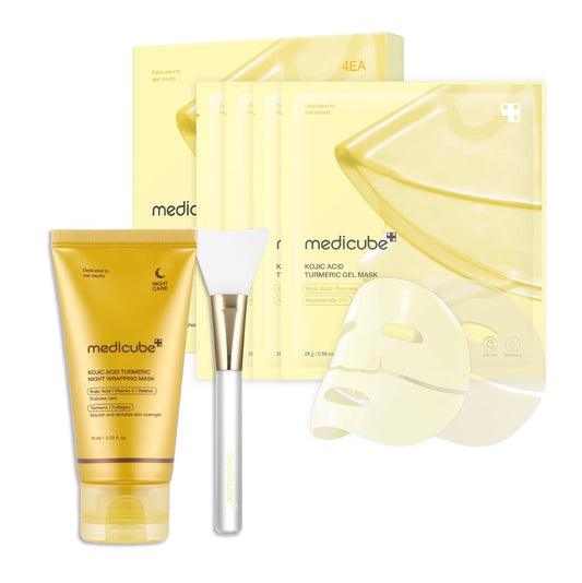 Medicube All-Day Care for Deep Hydration & Skin Revival: Turmeric Overnight Wrapping Peel Off Mask and Kojic Acid