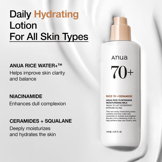 ANUA Rice 70 Intensive Moisturizing Milk, Lotion for Deep Hydration  150ml