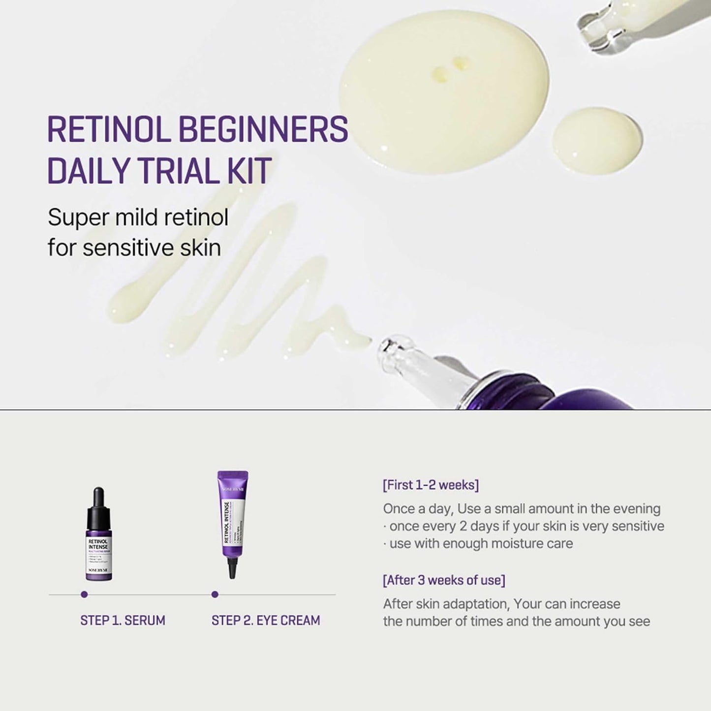 SOME BY MI Retinol Intense Trial Kit - Retinol 0.1% - Retinal 1PPM - Bakuchiol 5,000 PPM. 2x10ml e