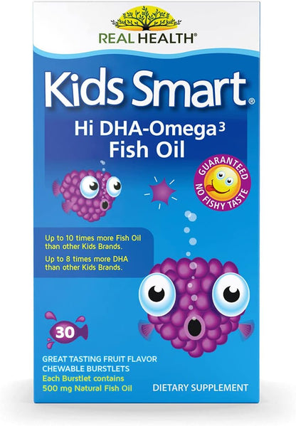 زيت السمك الذكي أوميجا 3 من بيوجلان للأطفال من ريال هيلث، 30 قرصًا قابلًا للمضغ
