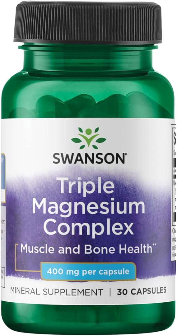 Swanson Triple Magnesium Complex - Mineral Supplement - Natural Support - Featuring Citrate, Oxide & Aspartate - (30 Capsules, 400mg Each)