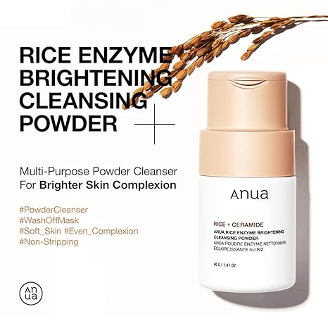 ANUA RICE ENZYME BRIGHTENING CLEANSING POWDER, Rice Mask, Ceramide, Gentle Face Wash for Brightening, Radiant Skin