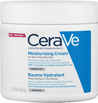 CeraVe Moisturizing Cream 48H Body and Face Moisturizer for Dry to Very Dry Skin Fragrance Free 16Oz, 454 g