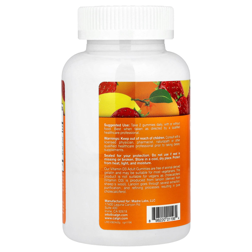 California GOLD Nutrition  Adult Gummies  Vitamin D3  (Lemon, Orange & Strawberry)  90 Vegetarian Gummies