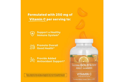 California GOLD Nutrition  Adult Gummies  Vitamin C  Orange Naturally Flavored  90 Vegetarian Gummies