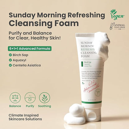 AXIS-Y Sunday Morning Refreshing Cleansing Foam (Birch Sap Aquaxyl Green Tea). 120ml