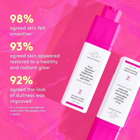 Drunk Elephant T.L.C. Framboos Glycolic Serum - Exfoliating AHA Serum - Clean Clinical Skincare - Cruelty-Free - Dermatologist-Tested - Free of Essential Oils, Silicones, and Fragrance