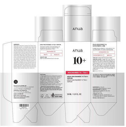 ANUA Niacinamide 10 + TXA 4 Serum, Hyaluronic Acid, Tranexamic acid, Vitamin B12