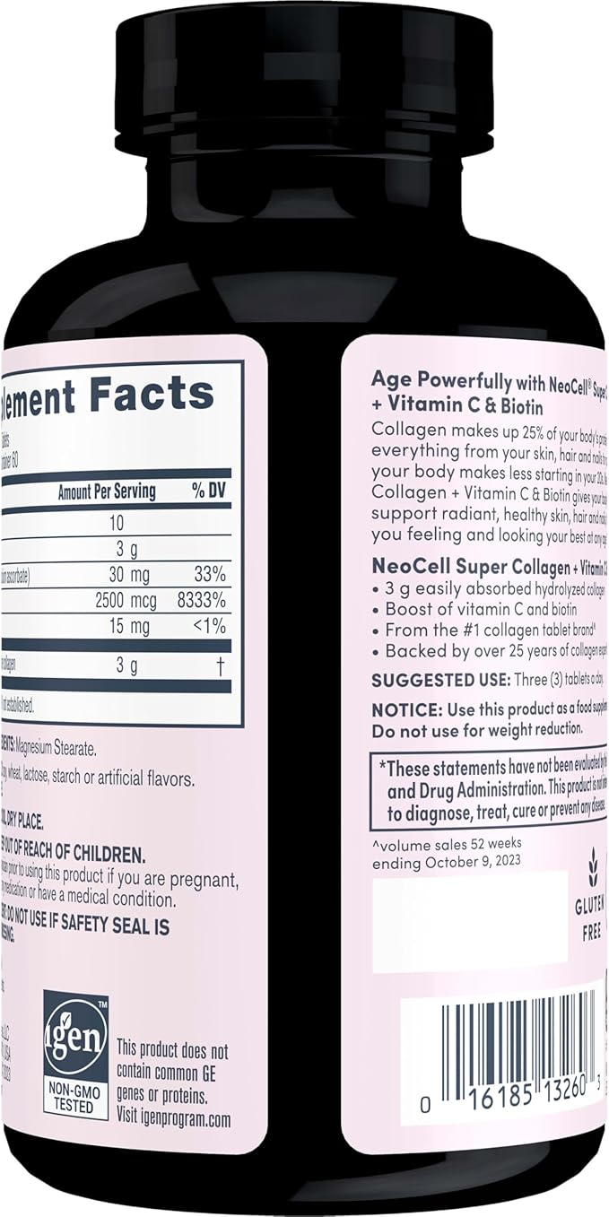 NEOCELL Super Collagen  +Vitamin C & Biotin (For Healthy Skin, Hair, Nails & Joint Support)  180 Tablets