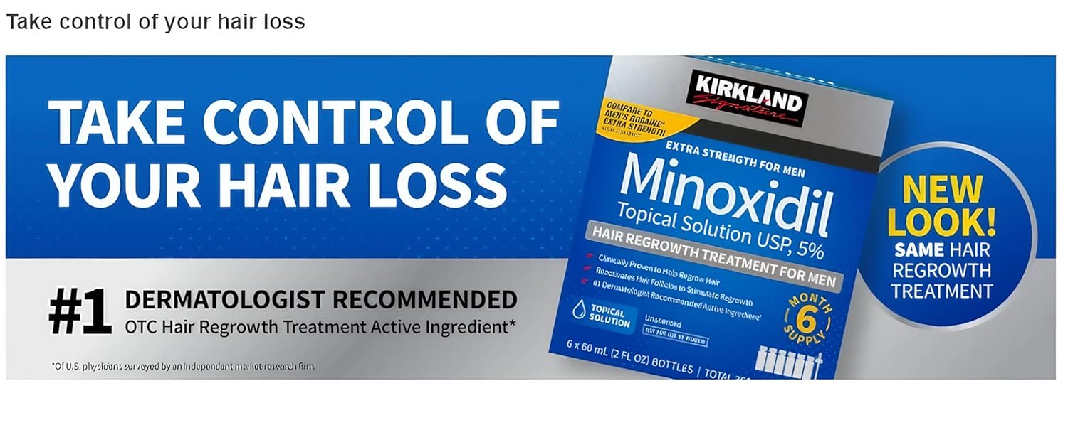 Kirkland Signature,6 Months-Minoxidil 5% Topical Solution Extra Strength Hair Regrowth Treatment for Men