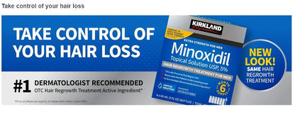 Kirkland Signature,6 Months-Minoxidil 5% Topical Solution Extra Strength Hair Regrowth Treatment for Men【 Dropper Applicator and Pump Mist Sprayer Included】Hair Loss Regrowth -Total 12 Oz