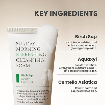 AXIS-Y Sunday Morning Refreshing Cleansing Foam (Birch Sap Aquaxyl Green Tea). 120ml