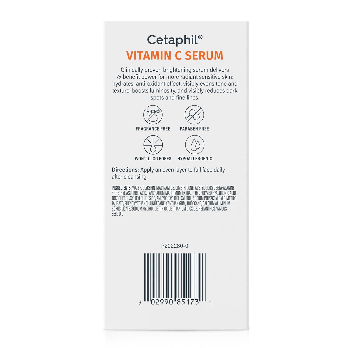 Cetaphil Vitamin C Serum, Visibly Reduces Look of Dark Spots and Hyperpigmentation, Formulated with Niacinamide, Designed for Sensitive Skin, Fragrance Free, Dermatologist Tested, 1oz