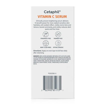 Cetaphil Vitamin C Serum, Visibly Reduces Look of Dark Spots and Hyperpigmentation, Formulated with Niacinamide, Designed for Sensitive Skin, Fragrance Free, Dermatologist Tested, 1oz