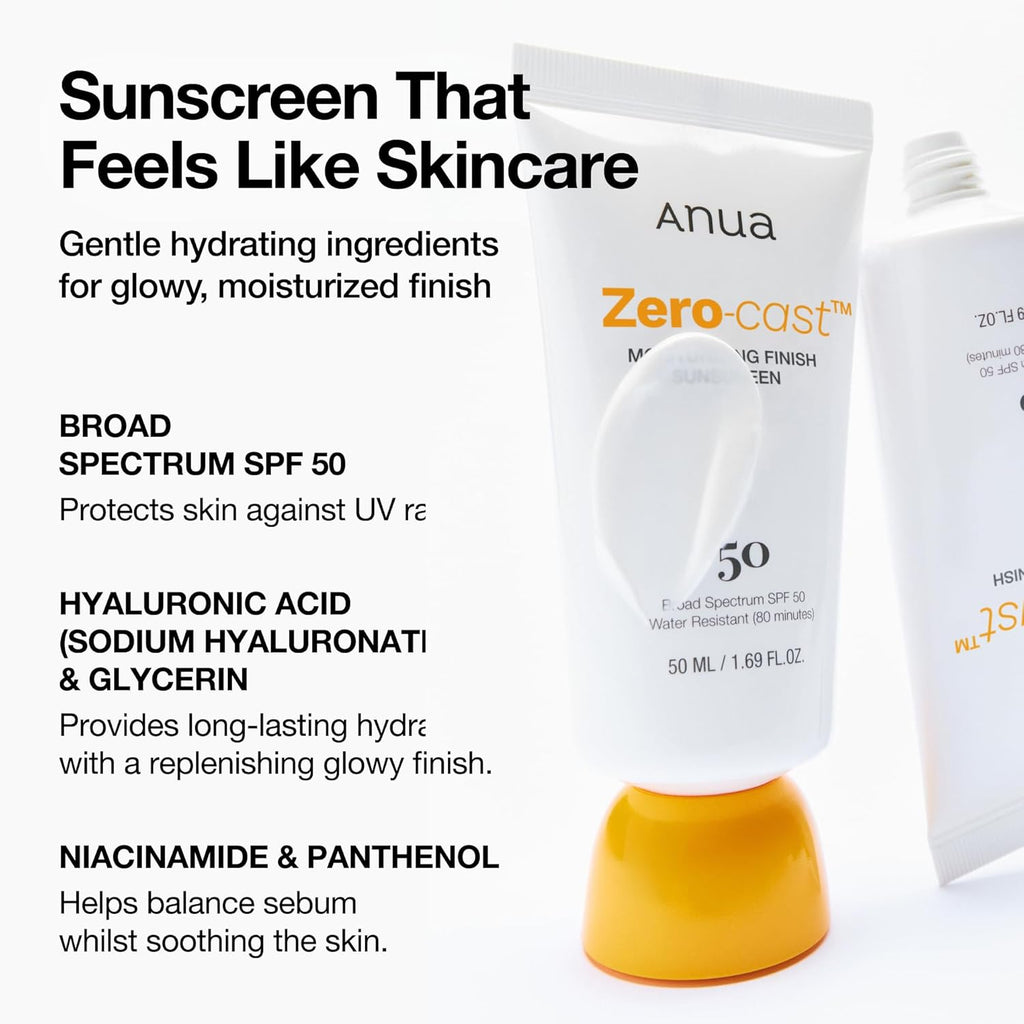 Anua Zero-Cast Moisturizing Finish Sunscreen,SPF 50 - 50ml