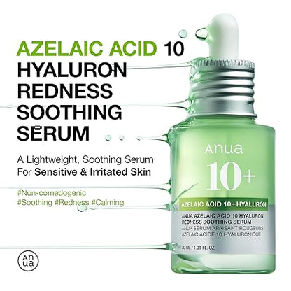 Anua Azelaic Acid 10 Hyaluron Redness Soothing Serum, Facial Serum for Sensitive skin,