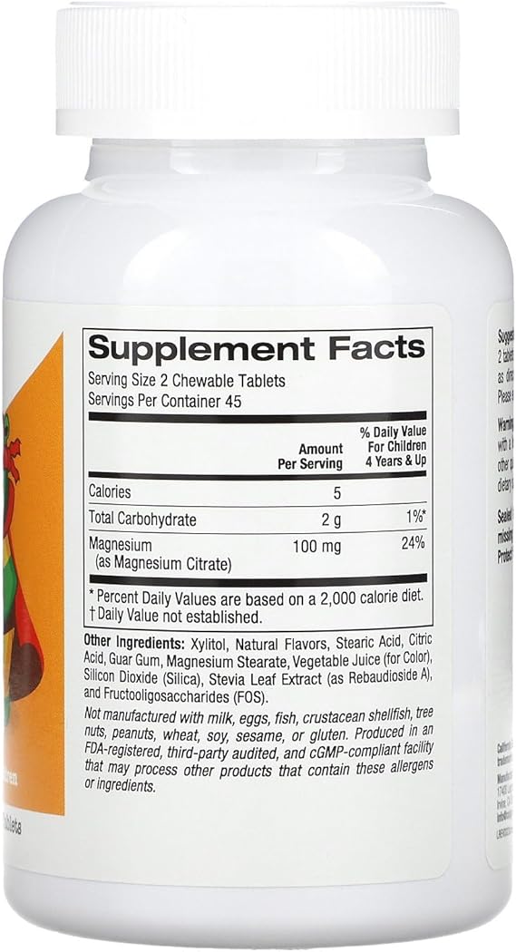 California Gold Nutrition Chewable Magnesium for Children, Cherry, 90 Vegetarian Tablets