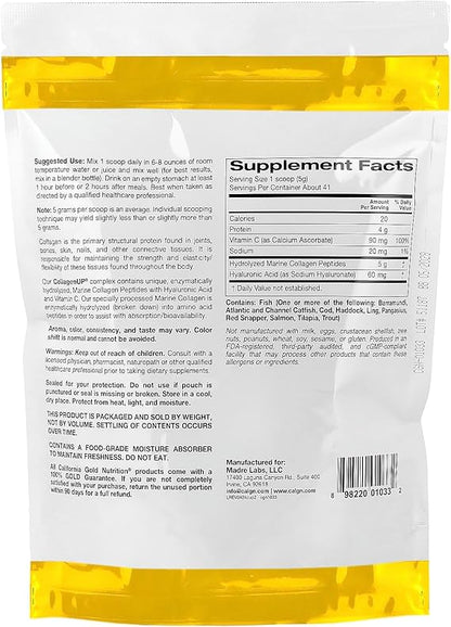 Collagen Peptides Powder with Hyaluronic Acid, Support for Healthy Hair, Skin, Nails, Joints and Bones, Non-GMO, Gluten and Dairy Free, Unflavored, 7.26 oz, Fish Sourced